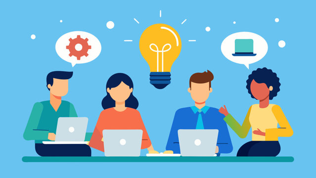 A team of employees utilizing their newly acquired training in a brainstorming session devising innovative ways to improve processes and drive