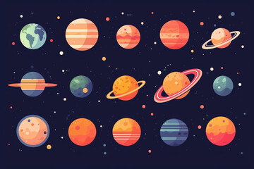 Fototapeta premium Set of planets in cartoon style