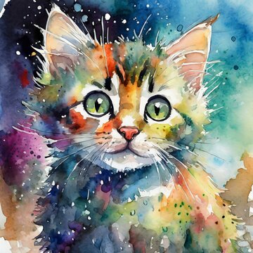 cute watercolor kitten 