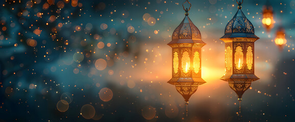 Arabic lantern illustration for Ramadan celebration background, suitable for cultural, religious, and festive usage.