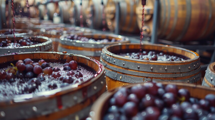 Barrels filled with grapes