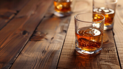 Whiskey on wooden table