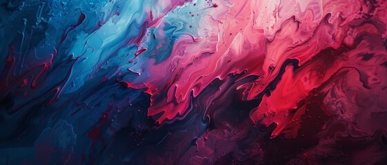 Abstract swirls of blue and red hues, vibrant fluid art.
