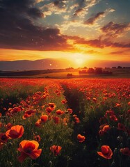 Poppy Fields. Sunset Blooms