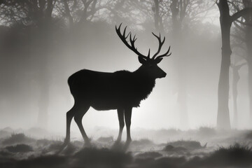 Obraz premium Red deer stag silhouette in the mist