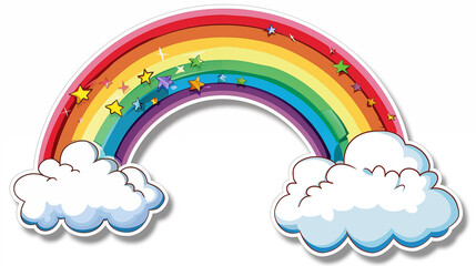 Rainbow with clouds and stars illustration.