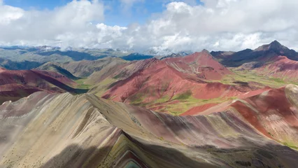 Fotobehang Vinicunca Aerial Drone view of Vinicunca Winikunka Montaña de Siete Colores Rainbow Mountain Andes Mountains Peru