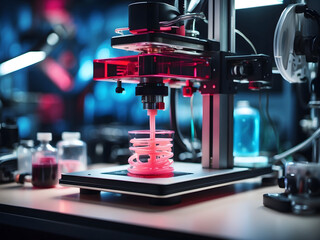 A close-up of a 3D printer creating customized medical devices for personalized treatments.