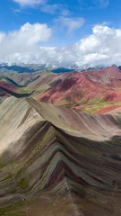 Papier Peint photo Vinicunca Aerial Drone view of Vinicunca Winikunka Montaña de Siete Colores Rainbow Mountain Andes Mountains Peru