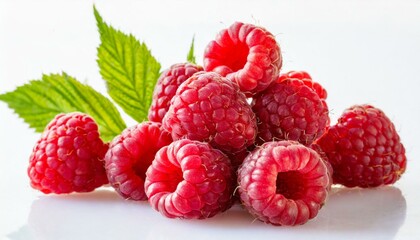raspberry isolated. raspberries with leaf isolate. Whole and half of strawberry on white....