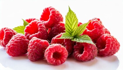 raspberry isolated. raspberries with leaf isolate. Whole and half of strawberry on white....