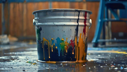 One paint bucket, through which a lot of colors, different looks and densities have passed.