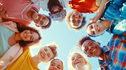 ,Happiness group of people huddle and smiling together.  - obrazy, fototapety, plakaty
