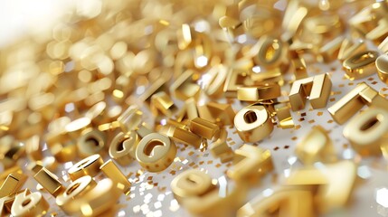gold scientific numbers and letters gibberish , white sparkly background - obrazy, fototapety, plakaty