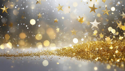 golden christmas background with snowflakes and bokeh