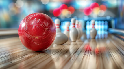 Naklejka premium bowling ball hitting pins