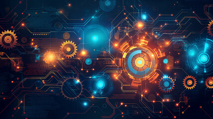 Obraz premium A colorful image of gears and circuits with a futuristic vibe