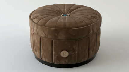Modern brown leather smart ottoman on a white background.