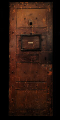 old prison wooden door on black background