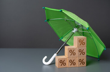Deposit insurance. Interest under a green umbrella. Protecting savings in case a bank fails....