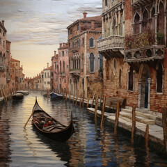 Gondola on the Grand Canal in Venice, Italy. Venice is a popular tourist destination of Europe.