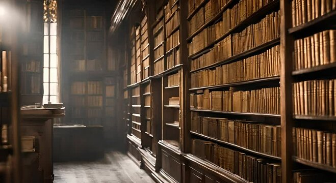 old library with books covered in dust