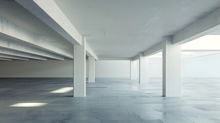 Minimal Architectural Building Background with Empty Wide Concrete Garage Space for Mock-up and Copy Space