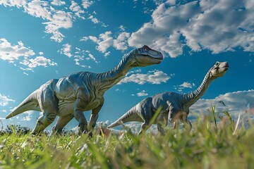 Prehistoric Dinosaurs Roaming in Lush Triassic Landscape