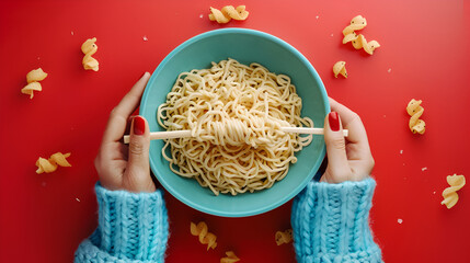 Bowl of noodles, fresh, tasty