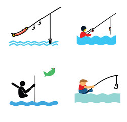 A set of icon  Illustrations of Leisure Fishing Adventures
