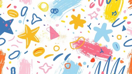 A playful and creative seamless pattern featuring colorful line doodles