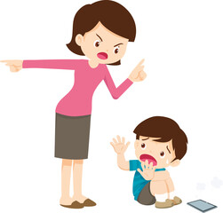 parent angry scold to kid addicted mobile phone