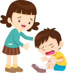 Comforting sad children with friend