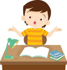 kid learning doing homework read and writing on desk