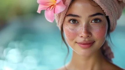 Crédence en verre imprimé Salon de massage Asian Woman Heading to Luxurious Spa for Relaxing Massage