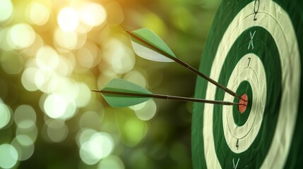 A conceptual image featuring many green targets with arrows