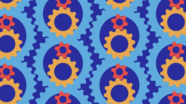 Rotating Gears animated pattern background. Seamlessly looping 2d flat motion graphic.