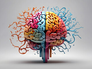 The concept of a human brain full of creativity shows multiple colours and action design.