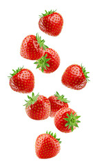 Falling strawberry isolated on white background, full depth of field, high quality photo