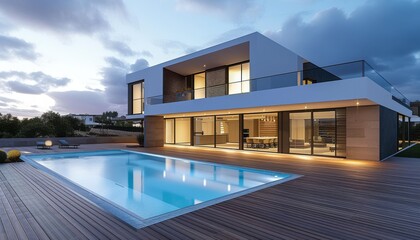 Fototapeta na wymiar Luxury Modern Home with Backyard Swimming Pool - Lifestyle