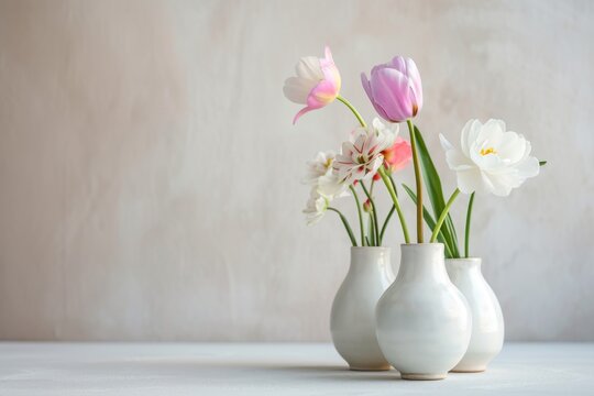 White Vases with Light Flowers: Postcard Inspired Design