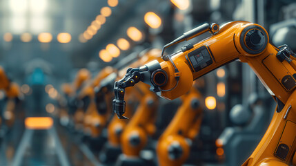 Brazos robóticos en línea de montaje industrial