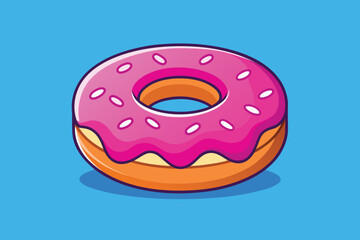 donut with pink glaze. donut icon on blue background, vector illustration