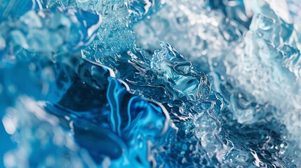 A closeup, realistic portrait of a melting glacier, showcasing the crystalclear blue ice against a stark, rugged mountain backdrop, the intricate patterns of the ice - obrazy, fototapety, plakaty