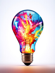 Vibrant Light Bulb with Fluid Color Waves, Conceptual Art on Innovation