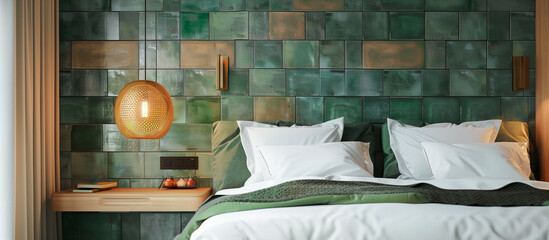 green cozy modern bedroom interior design with vintage tile concept
