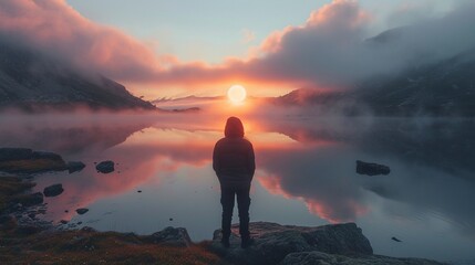 Obraz premium Serenity at Dawn: Reflections of Peace