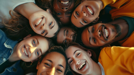 Happiness group of people huddle and smiling together.	
