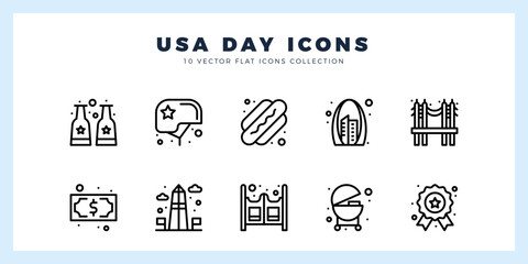 10 USA Lineal icon pack. vector illustration.