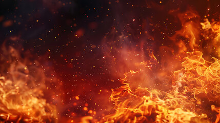 Fire flames with sparks on a black background. Close-up.